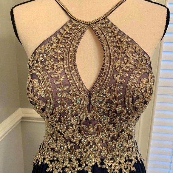 Ball Gown/Pageant or Prom Dress (Navy Blue & Gold) - Picture 6 of 7